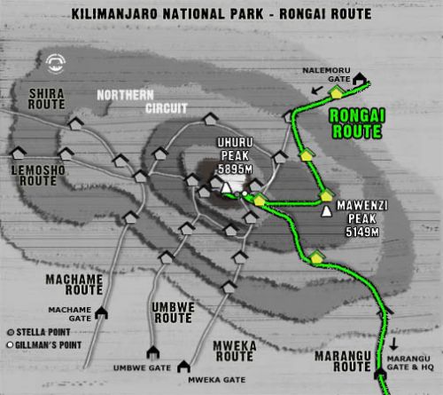 Map Kilimanjaro Rongai Route (6 days)